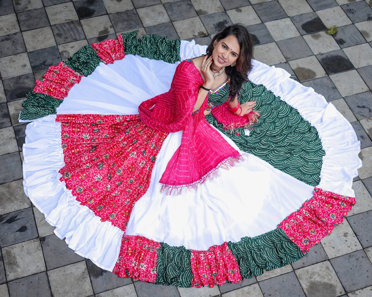 Pure Cotton White & Pink Printed Lehenga Choli Set