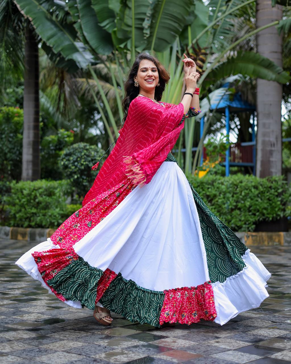 Pure Cotton White & Pink Printed Lehenga Choli Set