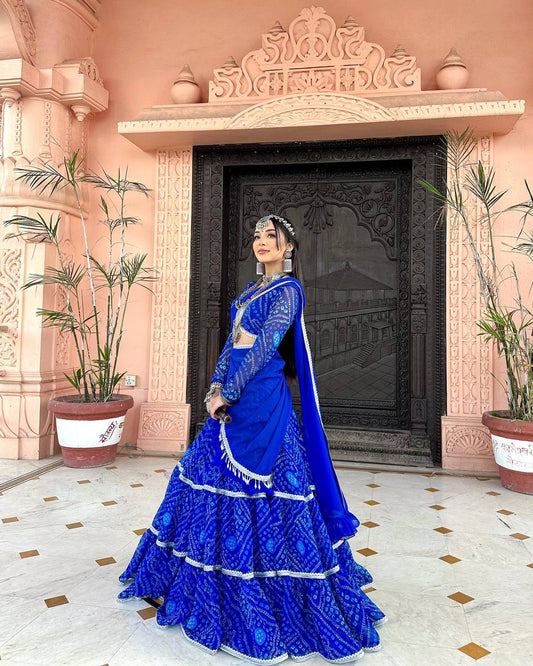 Blue Bandhani Printed Georgette Lehenga Choli Set