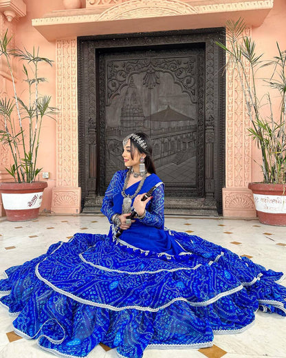 Blue Bandhani Printed Georgette Lehenga Choli Set