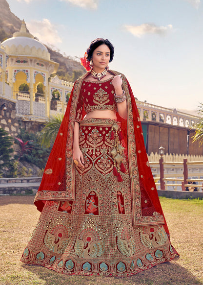 Maroon Bridal Velvet Hand Crafted Lehenga Choli