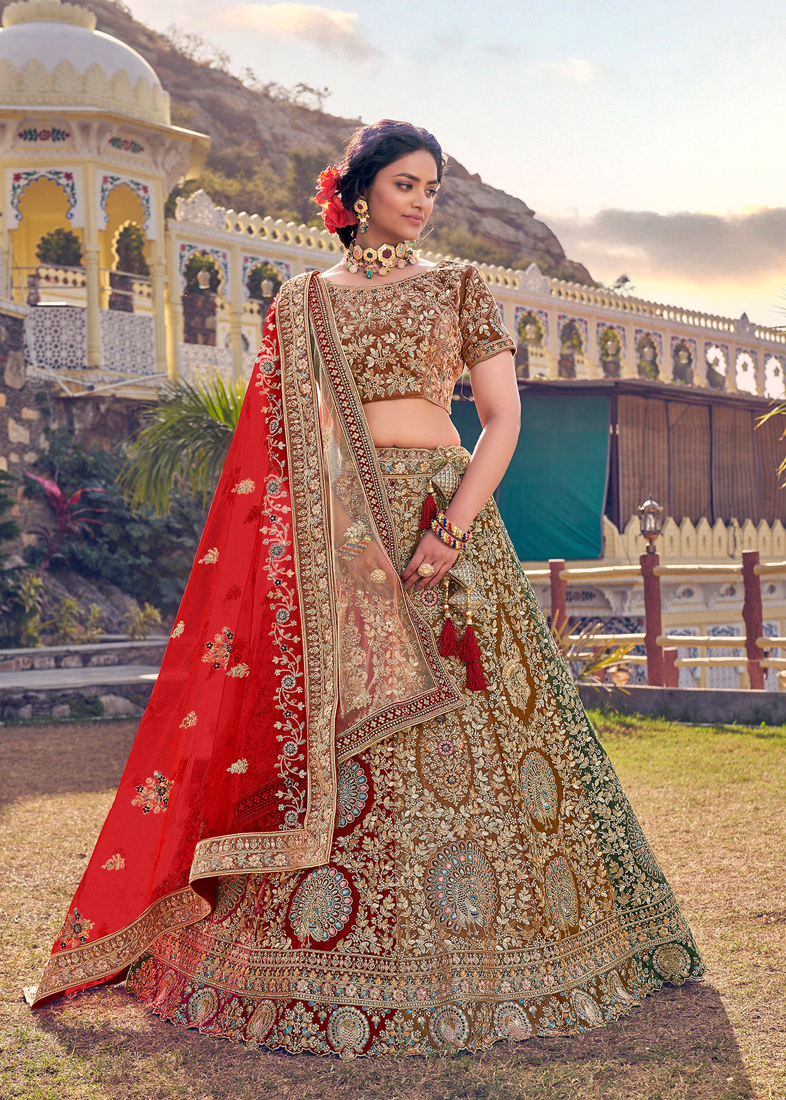 Bridal Velvet Hand Crafted Lehenga Choli