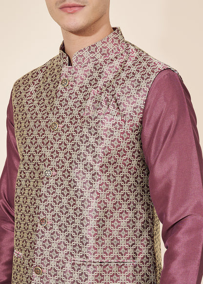 Purple Men's Kurta Pajama with Koti Set