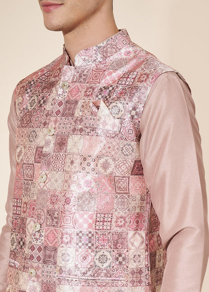 Pale Pink Men's Kurta Pajama with Koti Set