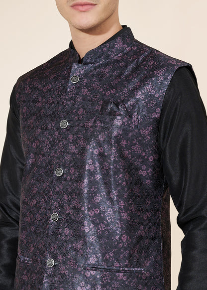 Navy Blue Men's Kurta Pajama with Koti Set