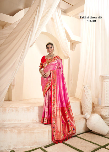 Pink Soft Tissue Silk Paithani Saree