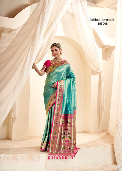 Sky Blue Soft Tissue Silk Paithani Saree