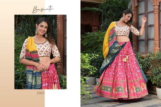 Pure Muslin Silk Patola Printed Lehenga Choli Set