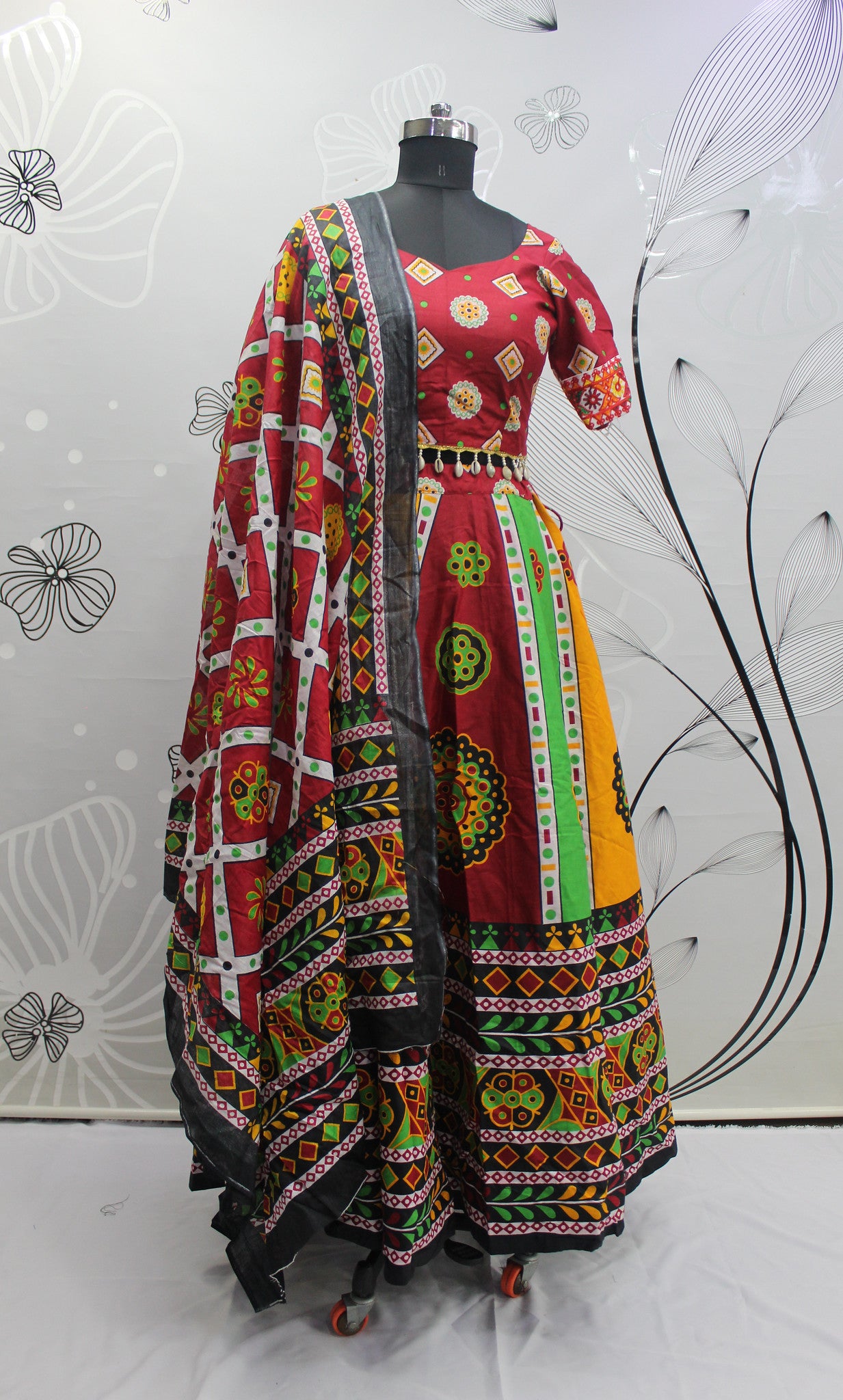 Red Hand Block Printed Chaniya Choli Navratri Collection