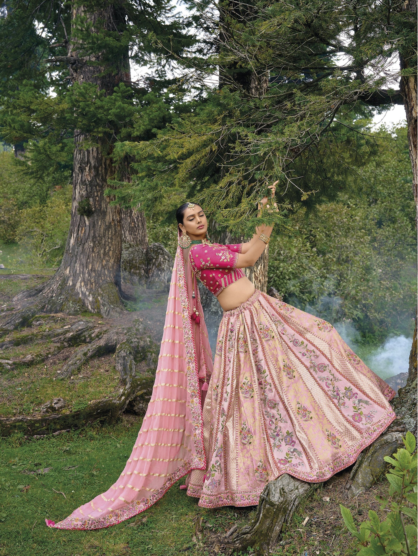 Baby Pink Pure Silk Embroidered Lehenga Choli Set