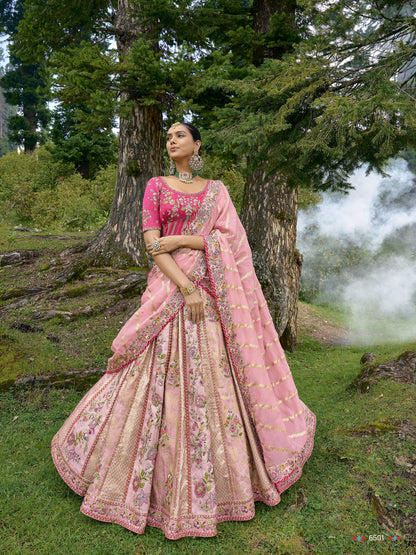 Baby Pink Pure Silk Embroidered Lehenga Choli Set