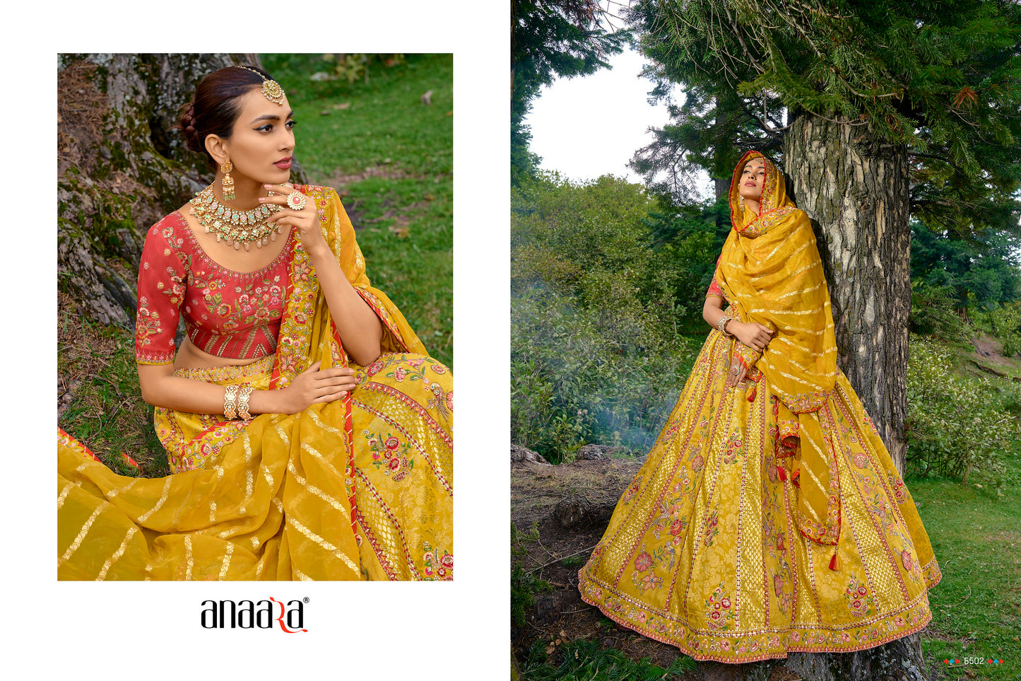 Yellow and Red Embroidered Silk Lehenga Choli Set