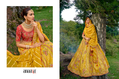 Yellow and Red Embroidered Silk Lehenga Choli Set