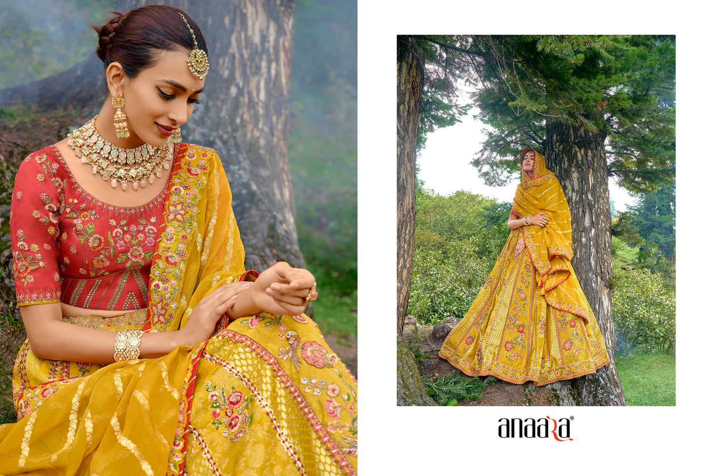 Yellow and Red Embroidered Silk Lehenga Choli Set