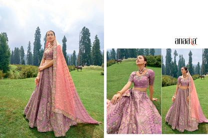 Dusty Pink Embroidered Silk Lehenga Choli Set