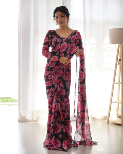 Ready to Wear Black and Pink Soft Georgette Saree