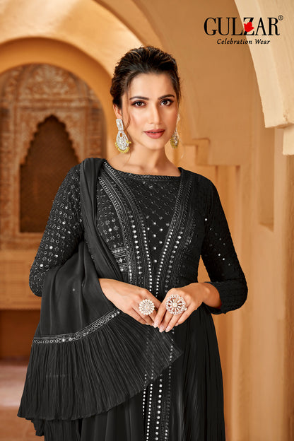 Black Geogette Gown with Lucknowi Mirror Work