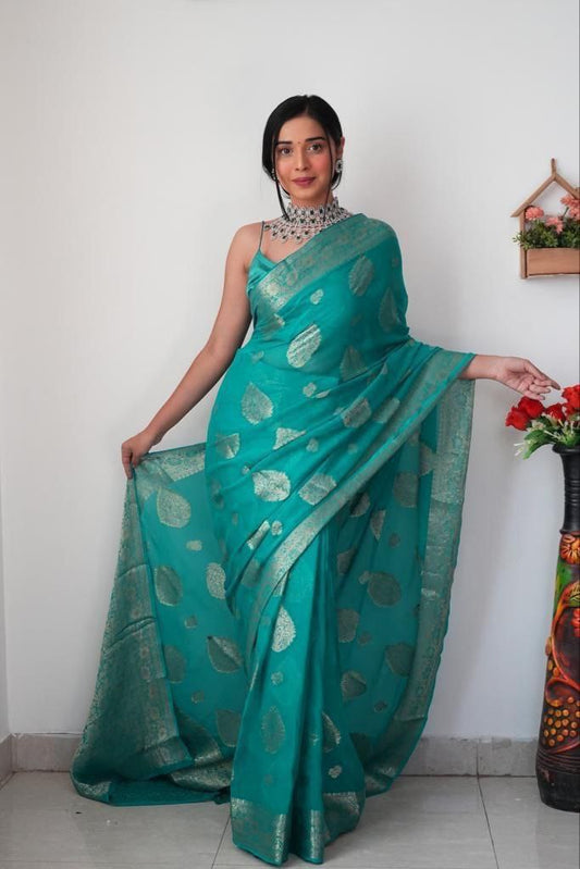 Ready To Wear 1 Min Blue Soft Silk Saree