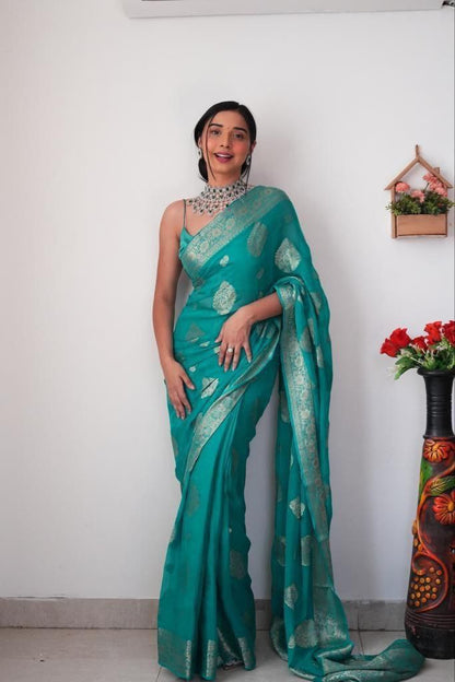 Ready To Wear 1 Min Blue Soft Silk Saree