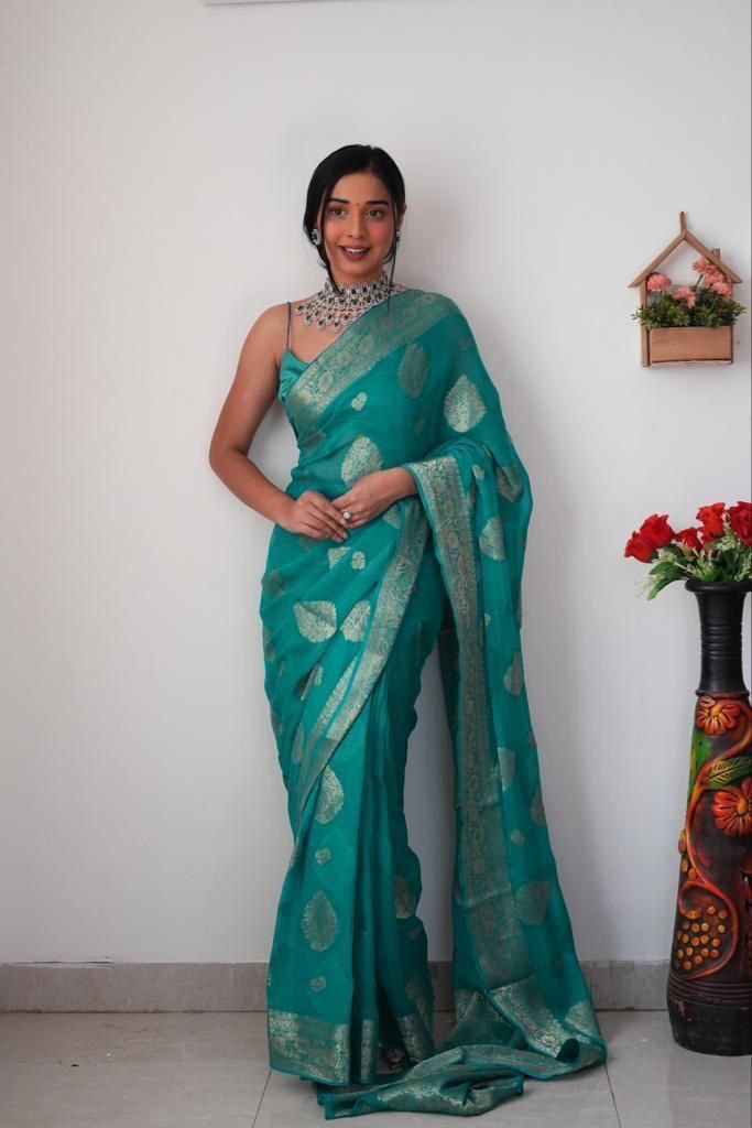 Ready To Wear 1 Min Blue Soft Silk Saree