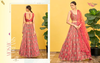 Coral Embroidered Organza Lehenga Choli Set