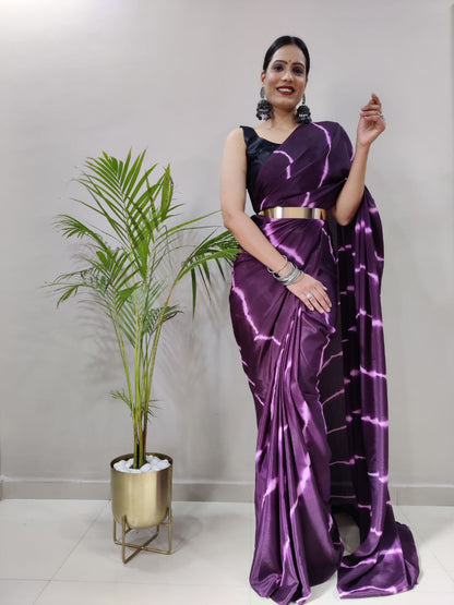 Purple Leheriya Printed Ready to Wear Chinnon Silk Saree