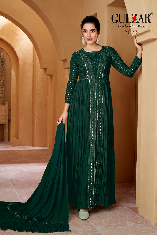 Green Geogette Gown with Lucknowi Mirror Work