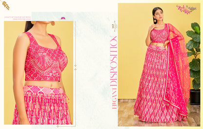 Hot Pink Embroidered Organza Lehenga Choli Set