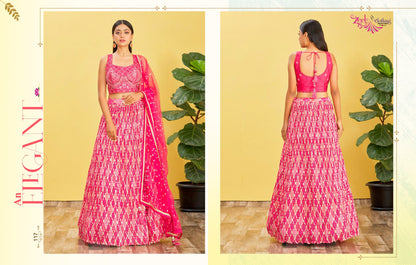 Hot Pink Embroidered Organza Lehenga Choli Set