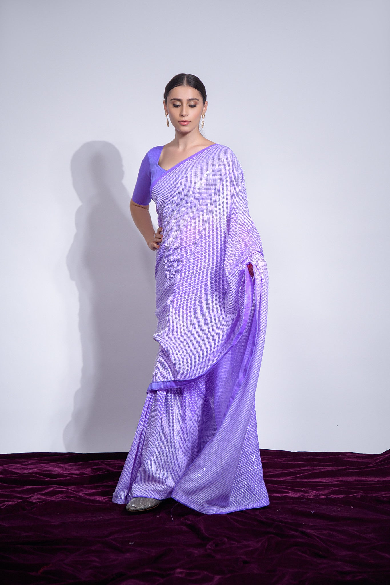 Lavender Sequin Embroidered Georgette Saree