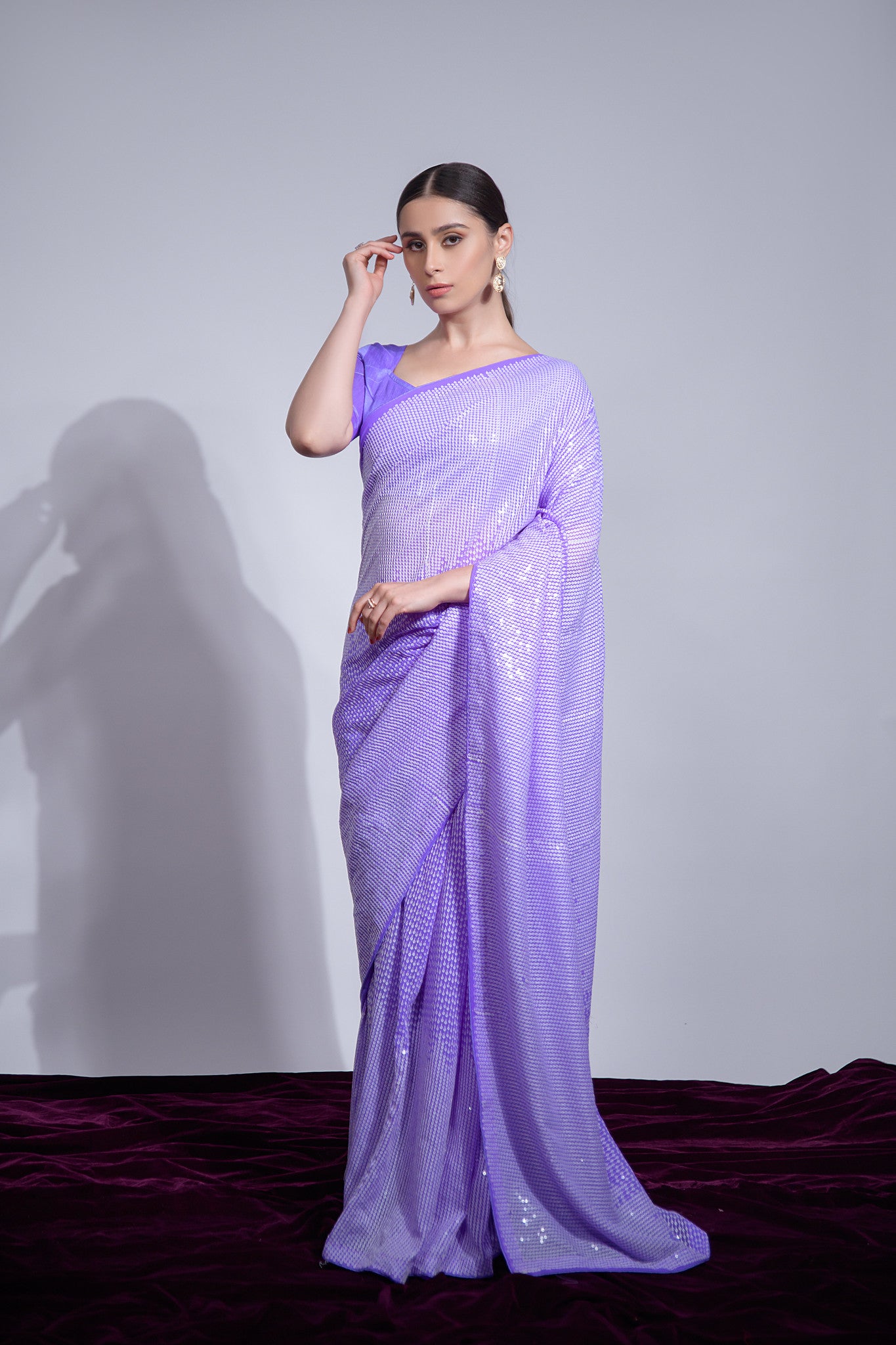 Lavender Sequin Embroidered Georgette Saree