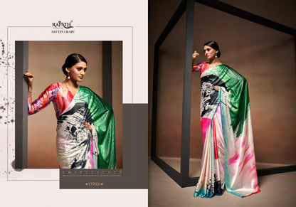 Multicolor Abstract Digital Printed Satin Saree