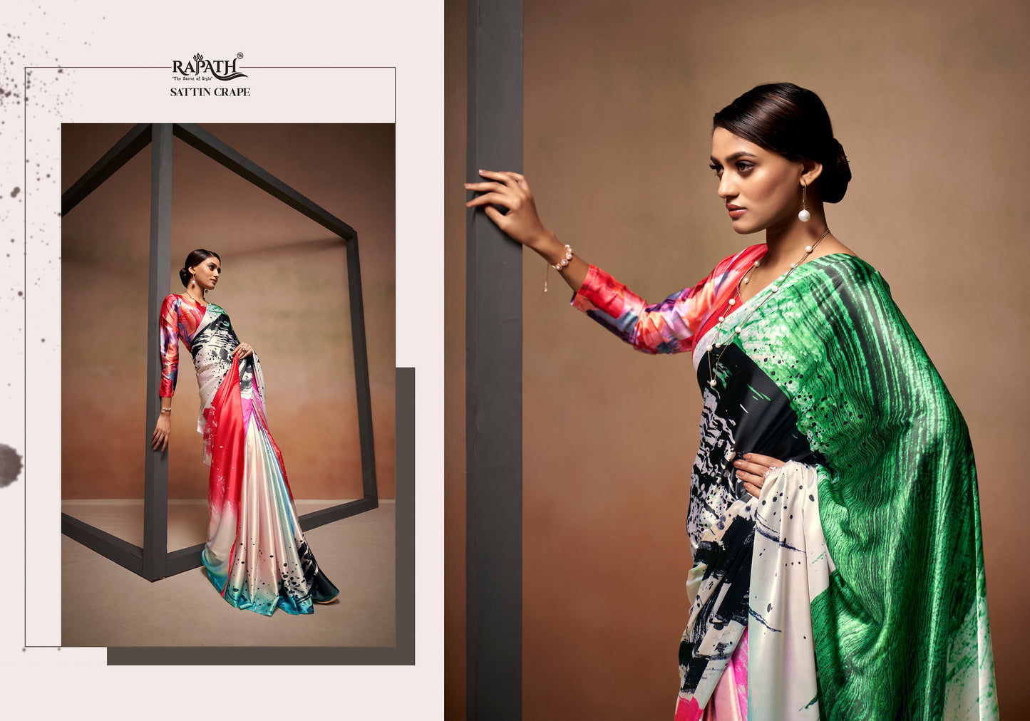 Multicolor Abstract Digital Printed Satin Saree