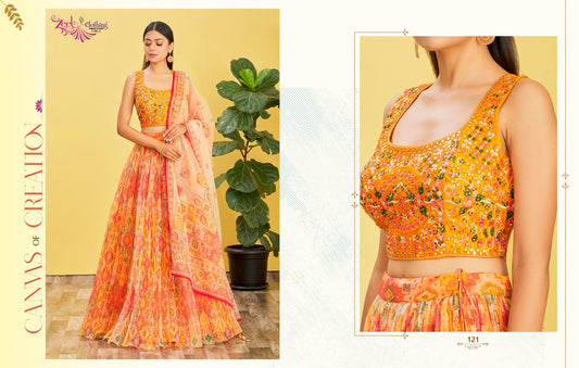 Mustard Embroidered Organza Lehenga Choli Set