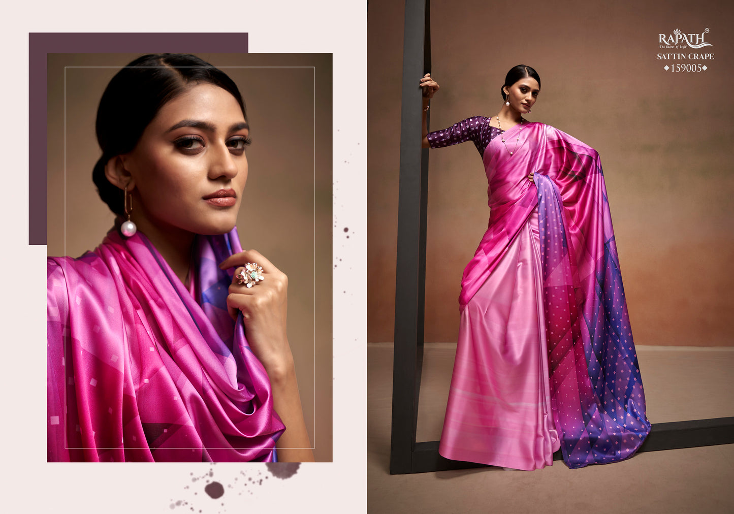 Pink Gradient Geometric Digital Printed Satin Saree