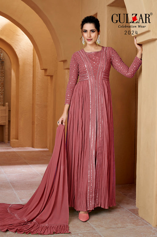 Pink Geogette Gown with Lucknowi Mirror Work