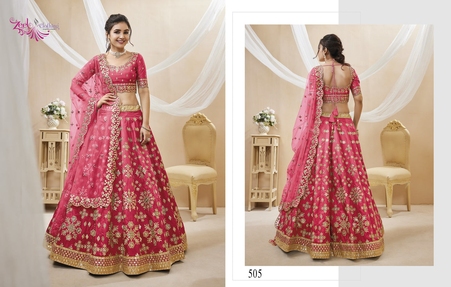 Pink Embroidered Art Silk Lehenga Choli Set