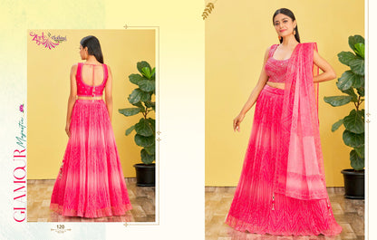 Pink Embroidered Organza Lehenga Choli Set