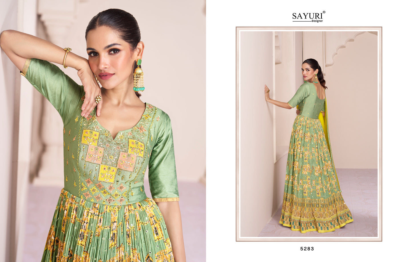 Pista Green Embroidered Georgette Gown with Dupatta