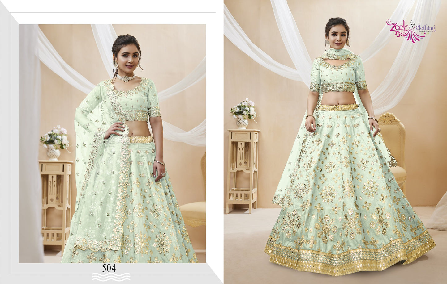 Pista Green Embroidered Art Silk Lehenga Choli Set