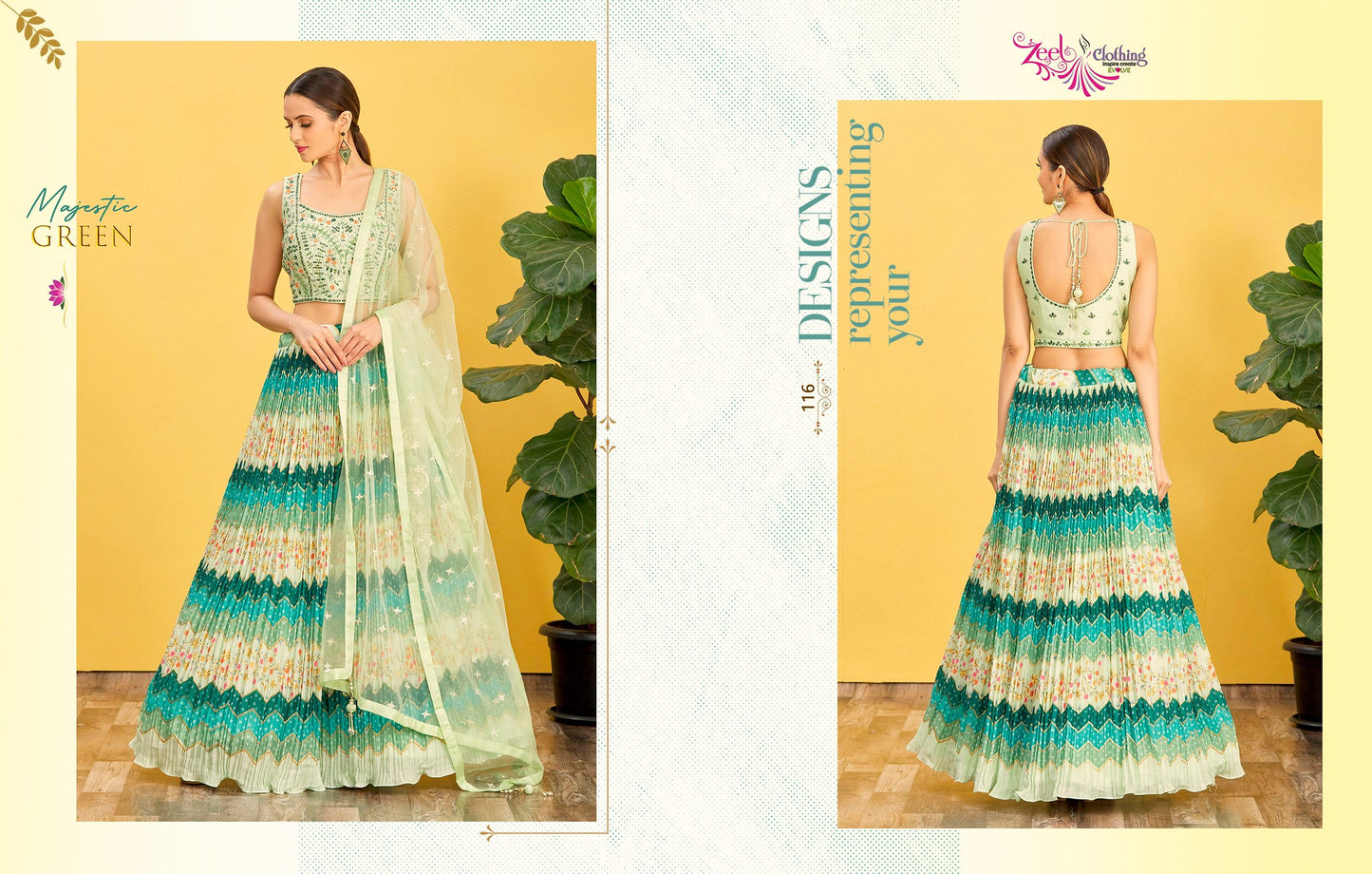 Pista Green Embroidered Organza Lehenga Choli Set