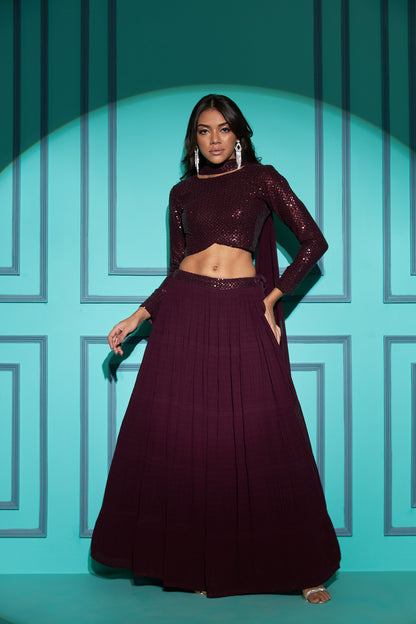 Purple Sequin Embroidered Georgette Lehenga Choli Set