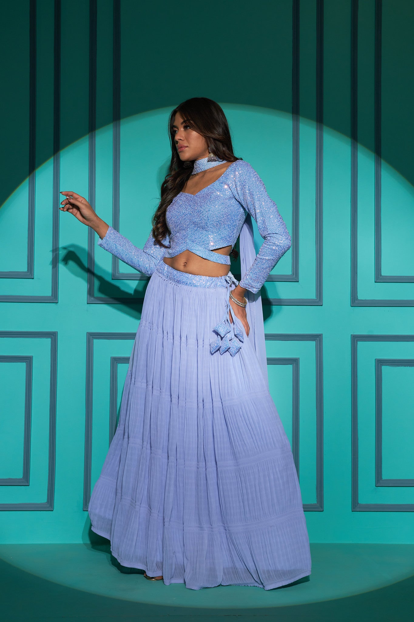 Sky Blue Sequin Embroidered Georgette Lehenga Choli Set