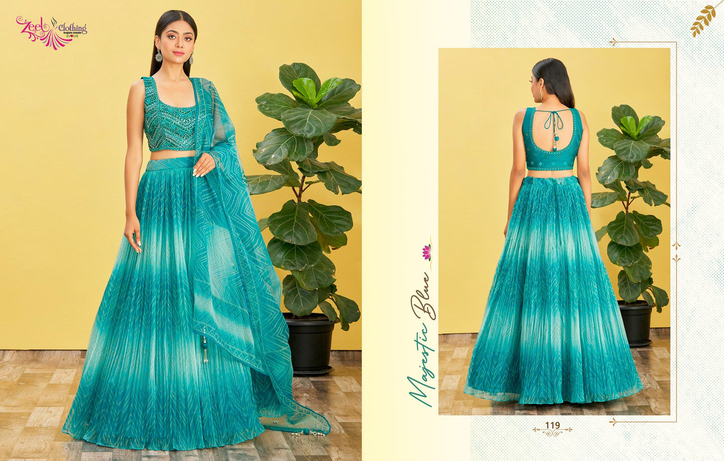 Sky Blue Embroidered Organza Lehenga Choli Set