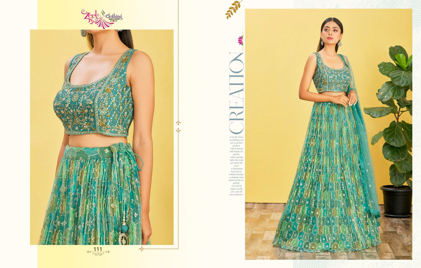 Turquoise Embroidered Organza Lehenga Choli Set