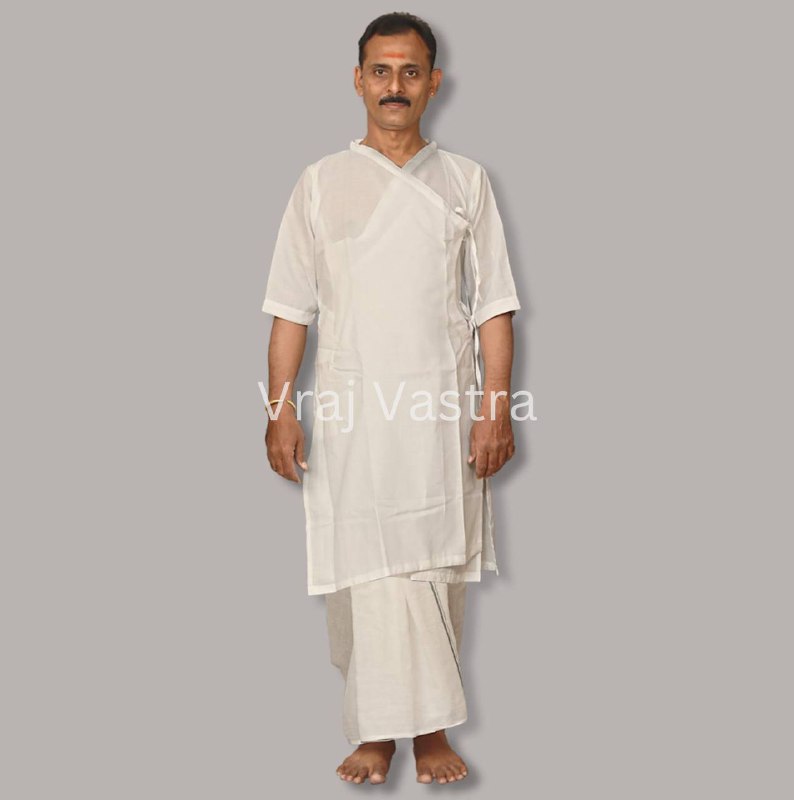 Men's Pure Cotton White Bagal Bandi Kurta