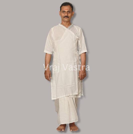 Men's Pure Cotton White Bagal Bandi Kurta