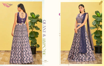 Violet Embroidered Organza Lehenga Choli Set