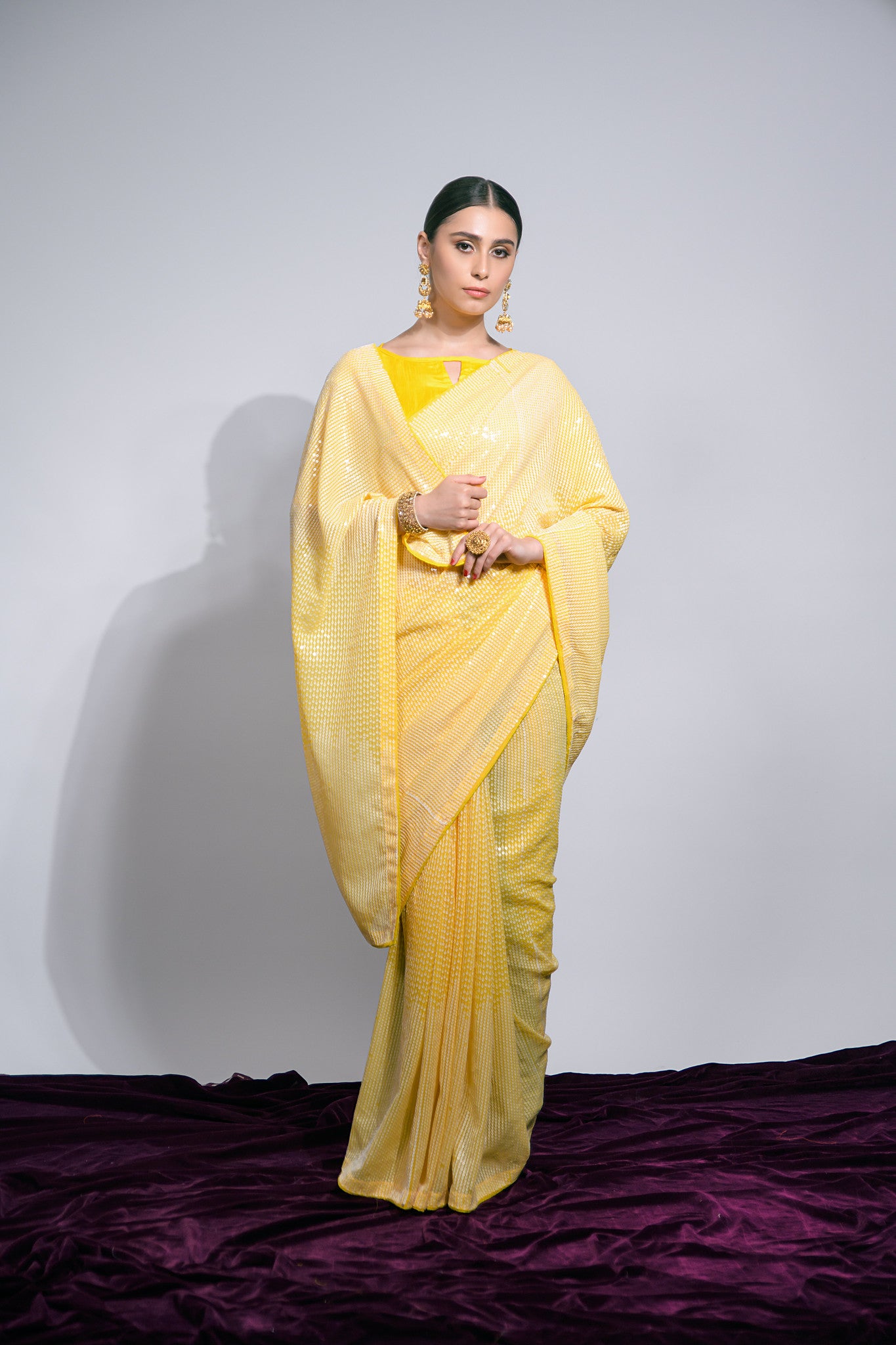 Yellow  Sequin Embroidered Georgette Saree