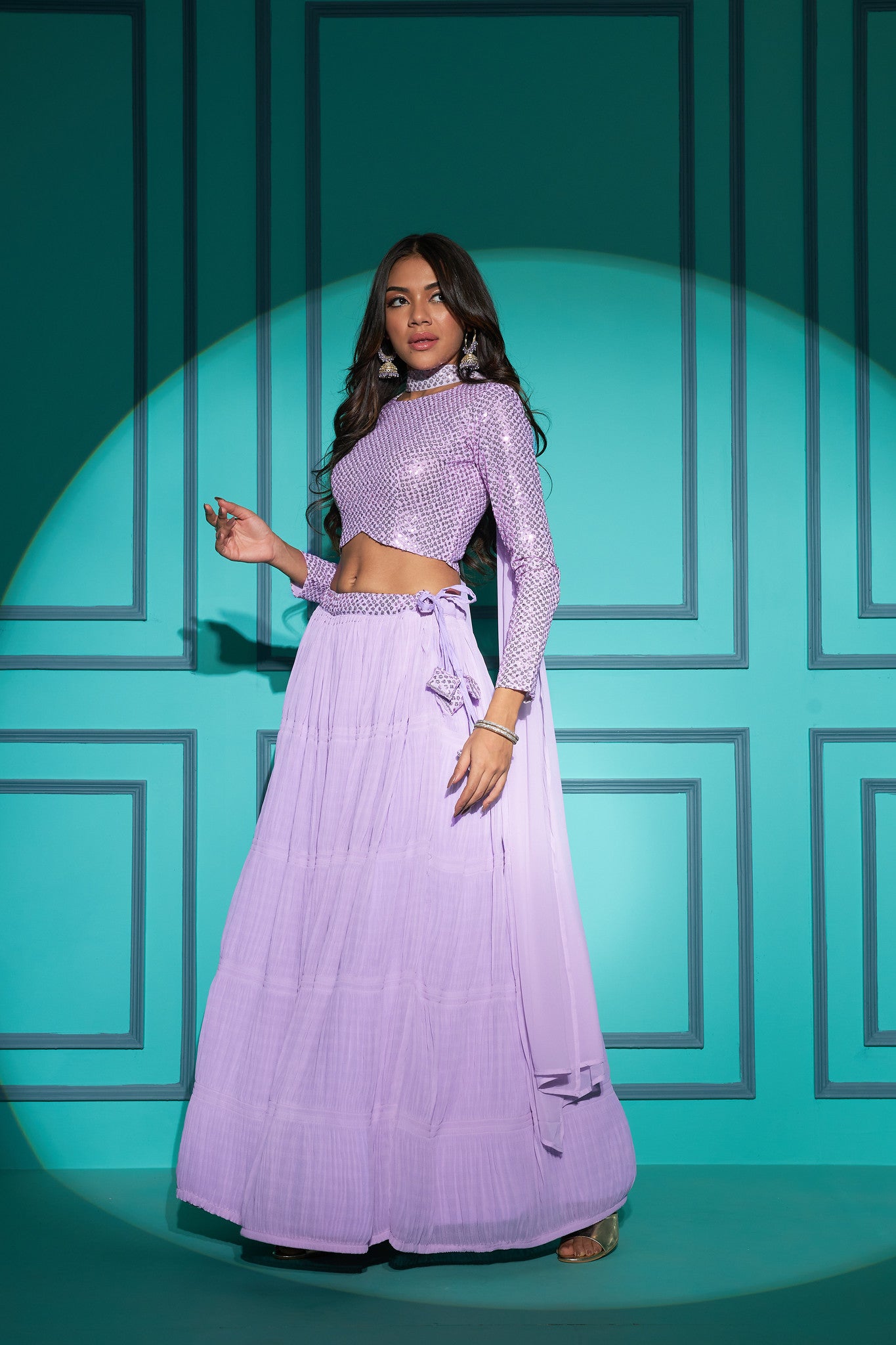 Lavender Sequin Embroidered Georgette Lehenga Choli Set